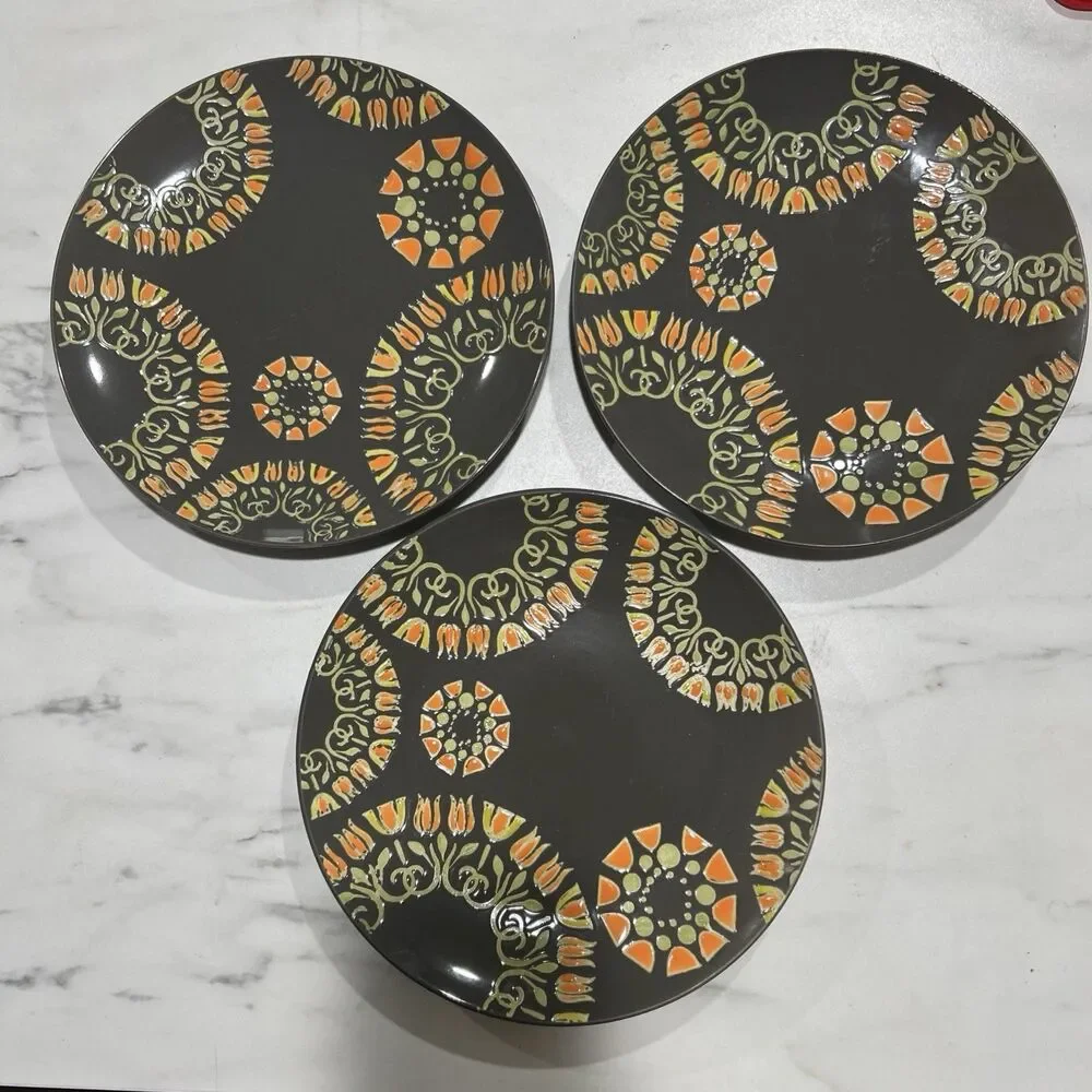 180 Robin Pickens Dinner Plates Lot Of 3 Gray 10” Floral Cottage Core Whimsy